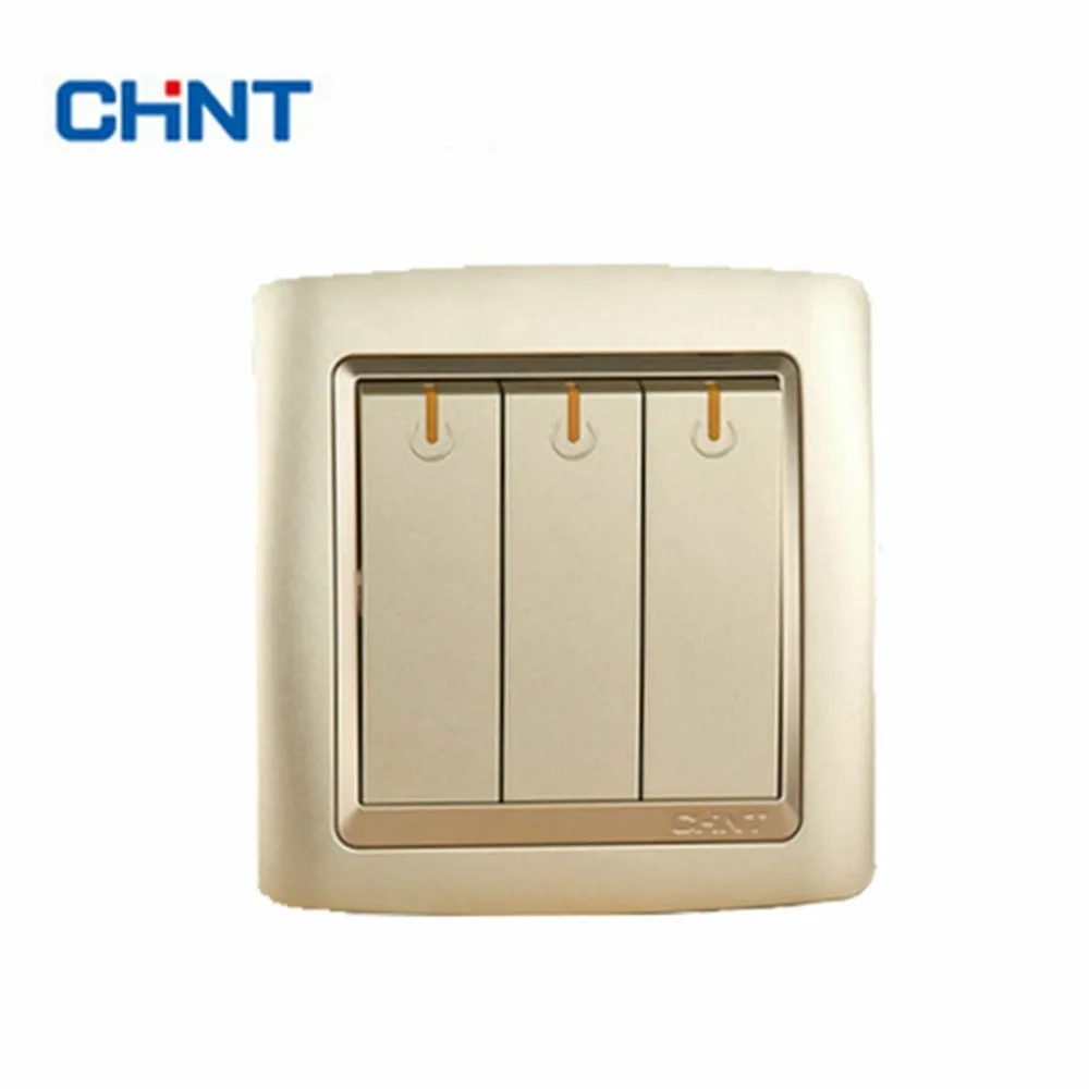 

CHINT Electric Wall Switch Plates NEW2K Wall Switch Light Champagne Gold Three Gang One Way