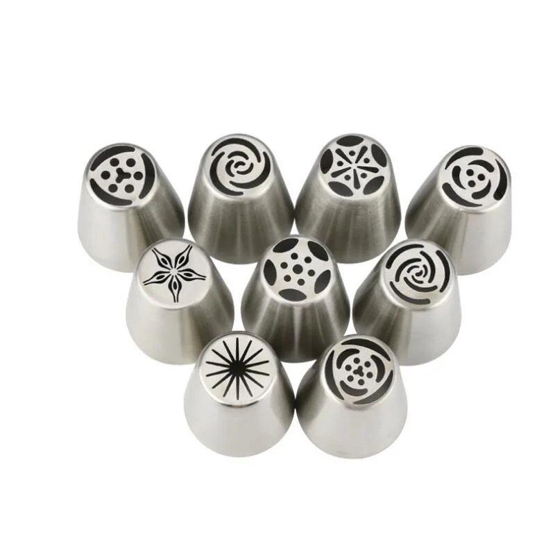 

9PCS/Set Pastry Nozzle For Cake Large Stainless Steel Russia Icing Piping Zozzles Tips Cupcake Cake Decoration Accessories Tool