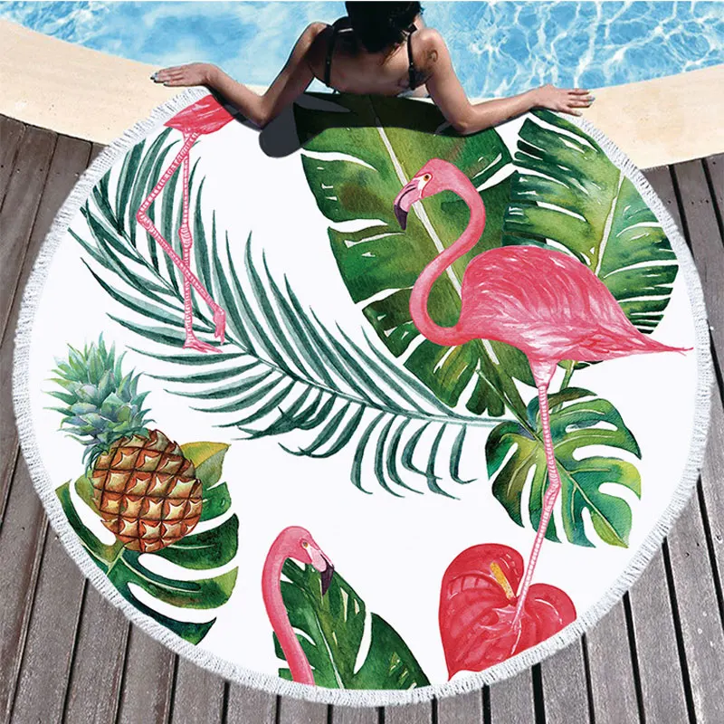 

Flamingos Printed Microfiber Round Beach Towel for Adults Quick Dry Large Bath Towels Summer Swimwear Tassel Beach Cover Up Mats