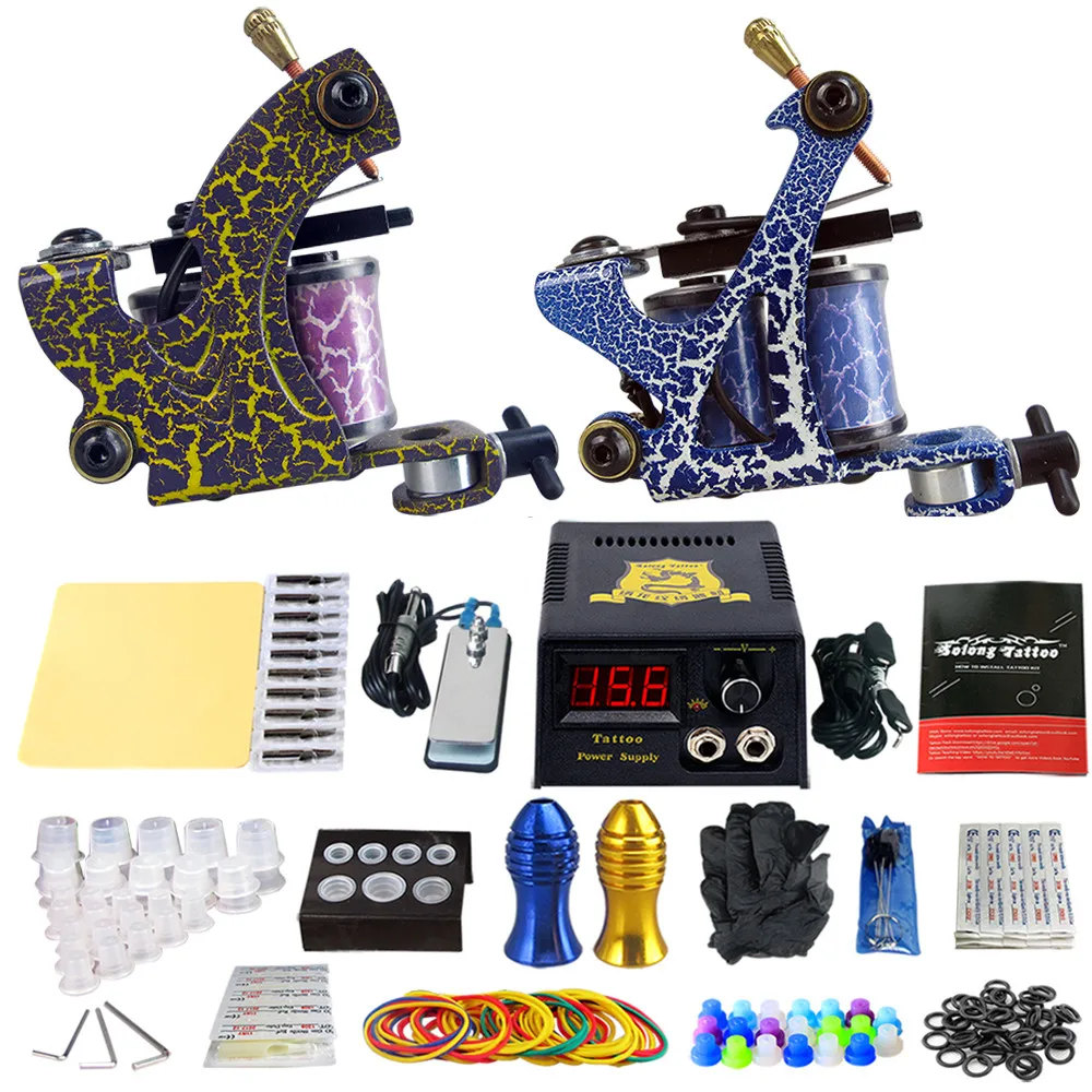 

Solong Tattoo Machine Gun Kits Tattoo Machine Set Power Supply Foot Pedal Needles Grips Body Arts Tattoo Supplies TK202-36