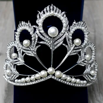 

Chic Crystal Tiara Vintage Peacock Bridal Hair Accessories For Wedding Quinceanera Tiaras And Crowns Pageant Pearls Headband