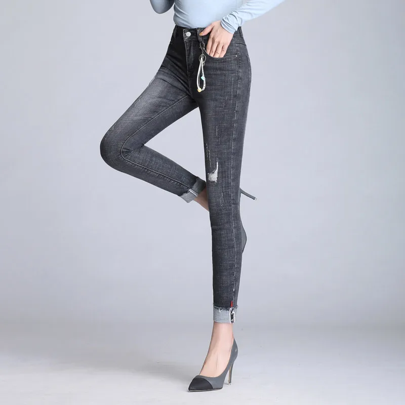 GEJIAN Woman Plus Size Stretch Jeans Female Washed Denim Skinny Pencil Pants Women Mom Jeans High Waist Jeans skinny jeans woman