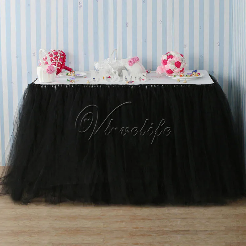 1 предмет, 100 см* 80 см, фатиновая ткань, юбка-пачка для стола, посуда, марля для свадебной вечеринки, для детского дня рождения, для приёма, декор стола - Цвет: black