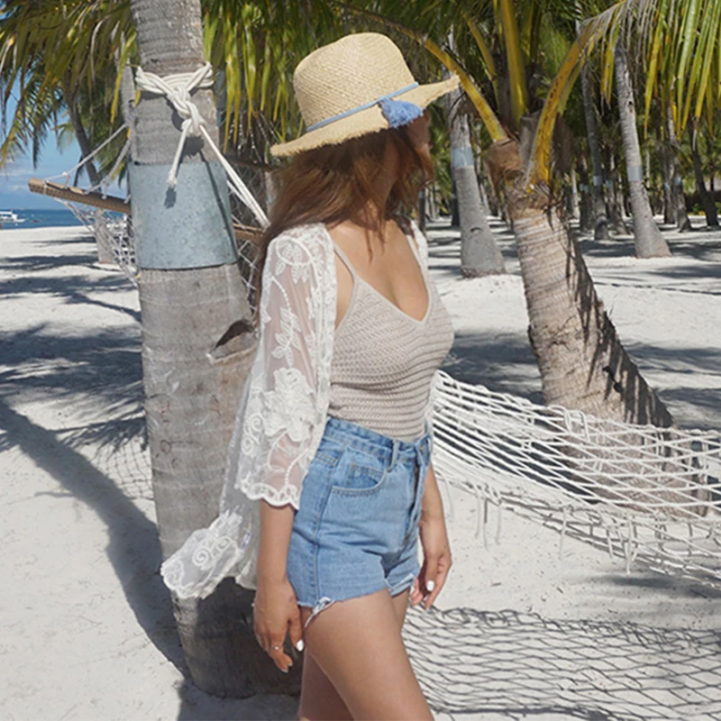 New Summer Kimono Cardigan Beach Blusas Women Embroidery Tops Blous Sexy Mesh Lace Plus Size Hollow out transparent 2019 Shirt