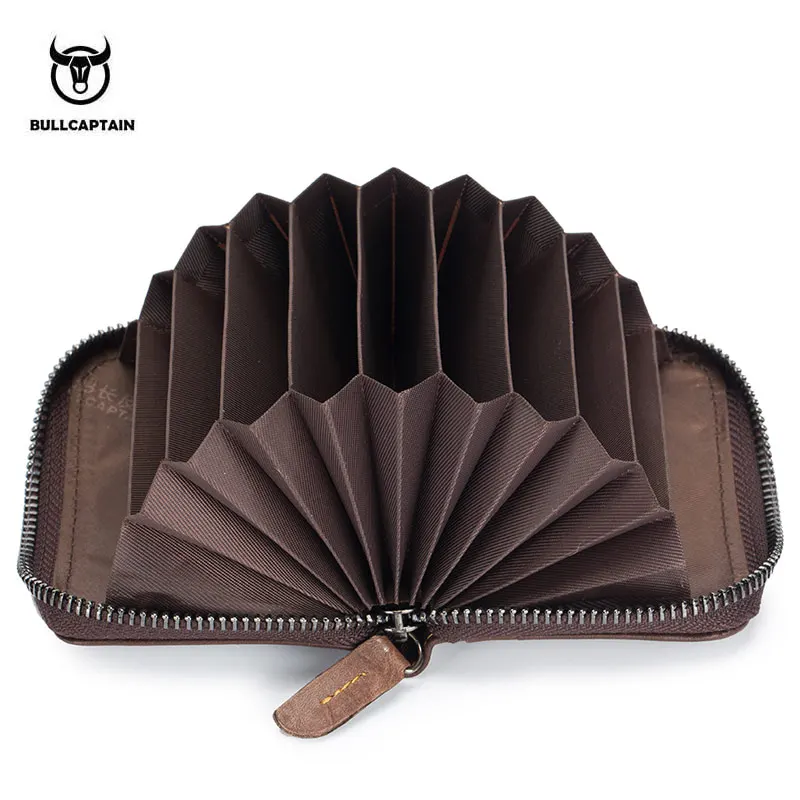 

BULLCAPTAIN Cow Leather Business Women Card Holder Cards Men And Wonmen Card Pack Real CardHolder Zipper Credit Solid Wallet
