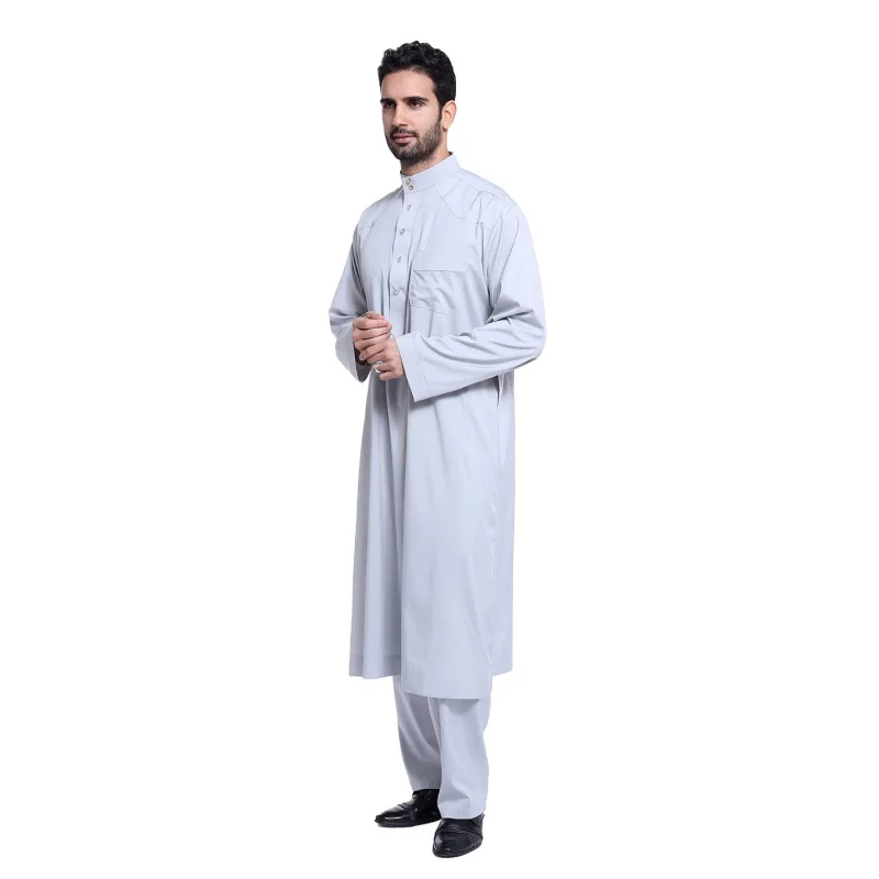 2017 New Muslim Men Long Sleeve Thobe Islamic Clothing Saudi Arab Moslim Jurk Clothing Mens Kaftan Thobe Plus Size