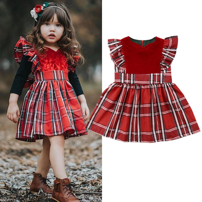 

Toddler Kids Baby Girls Dress Red Plaids Party Pageant Christmas Gown Dress Clothes