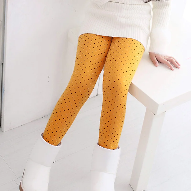 Autumn Winter New Girls Leggings Cotton Velvet Warm Candy Color Girl Casual Pants 4-11 Year Children Pants - Цвет: Yellow