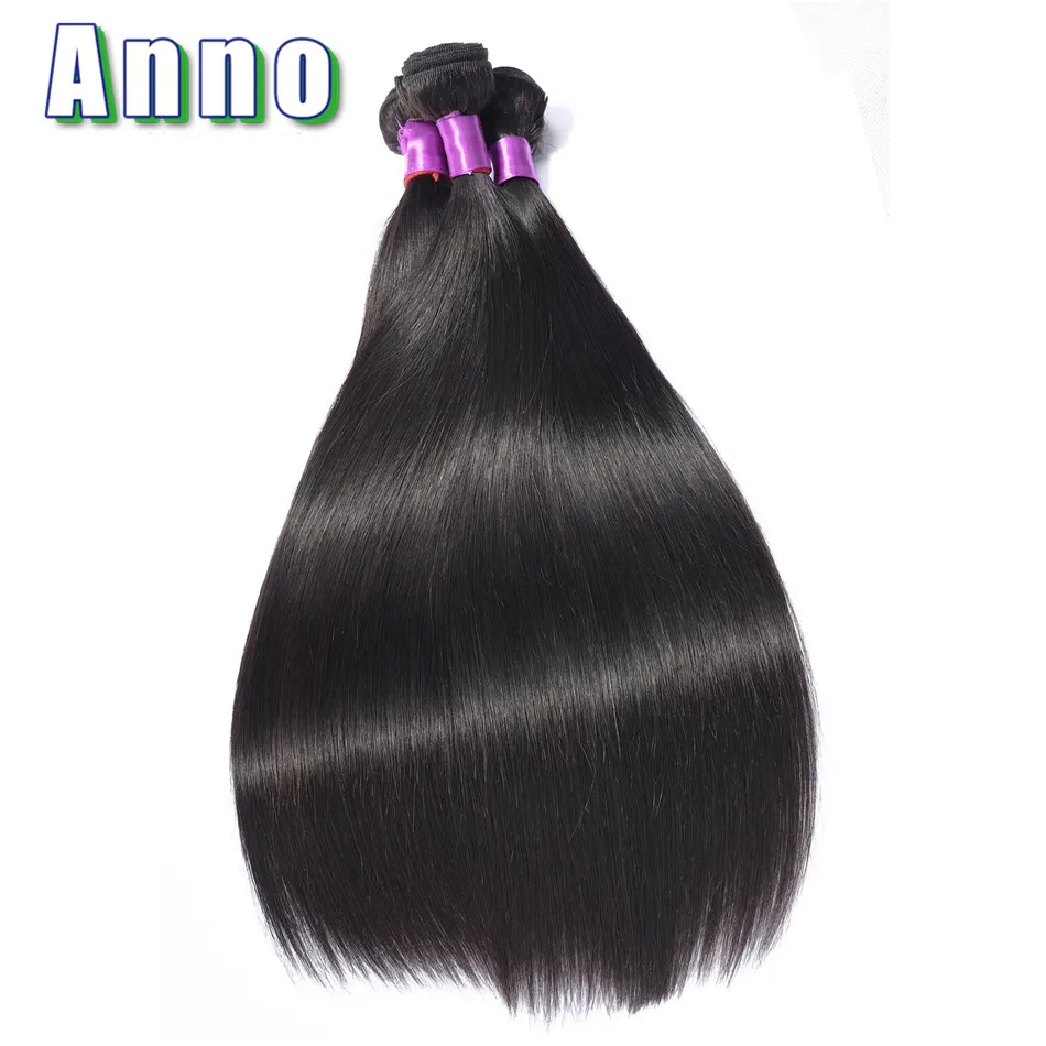 Anno Brazilian Straight Hair Bundles With Closure 2/3 Bundles Hair Weaves With 13*4 Lace Frontal Non-remy Human Hair Extensions