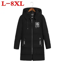 8XL 7XL большой плюс размер зимняя куртка мужская хлопковая стеганая одежда сохраняющая тепло Свободное пальто удобрение увеличить код шляпа Мода удлинить