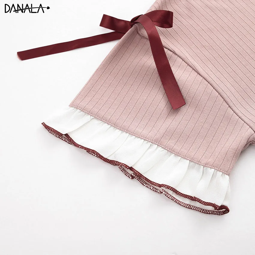 DANALA/Хлопковые повседневные женские пижамные комплекты летние однотонные