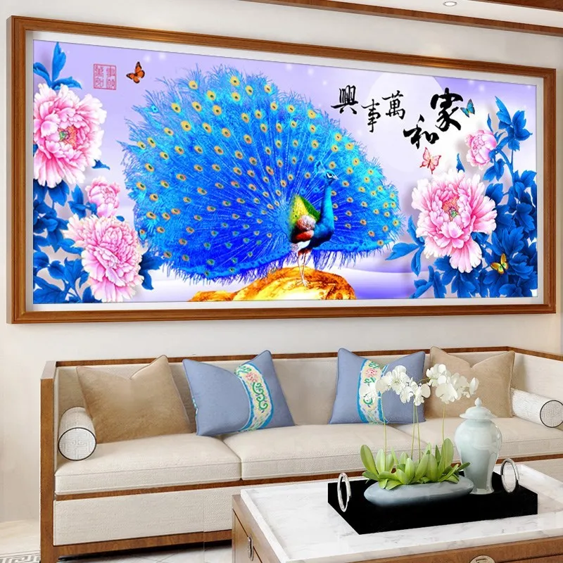 

QIANZEHUI,DIY Home and everything peacock Embroidery,Round Diamond Full rhinestone Diamond painting cross stitch,needlework