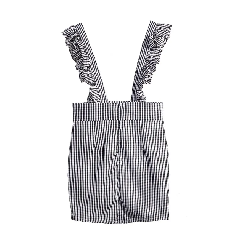 Клетчатая официальная юбка на лямках, женские летние повседневные облегающие вечерние юбки-карандаш с оборками на подтяжках