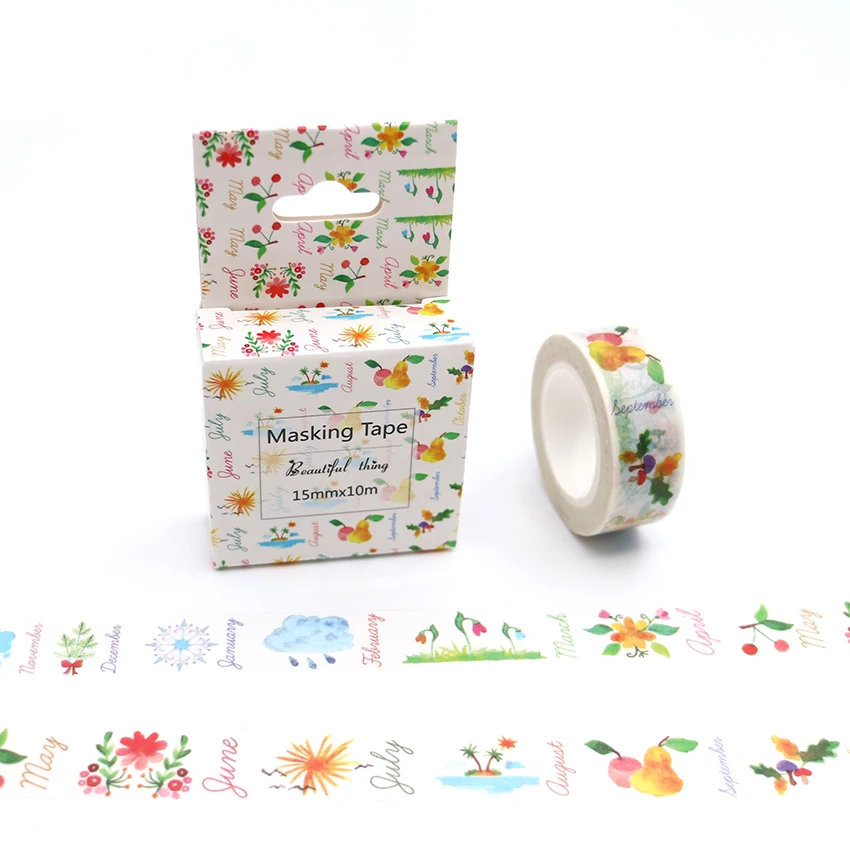 15mm*10m Box Package Fruit Weather Flower Grass Washi Tape Excellent Quality Colorful Paper Masking DIY Decorative Tapes | Канцтовары