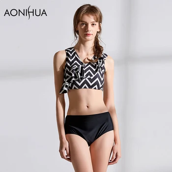 

AONIHUA Women's Swimwear Crop Top Stripe Sexy Swimsuit