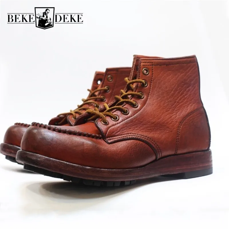 men vintage genuine leather ankle boots