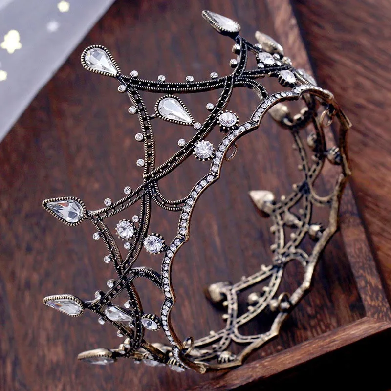 Cena FORSEVEN w stylu Vintage czarny kryształ Rhinestone dla nowożeńców Diadem tiary korony korowód kobiety Diadem chluba biżuteria ślubna akcesoria do włosów JL