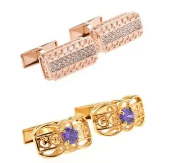 

10pairs/lot Luxury Crystal Cufflinks Purple Zircon Cuff link Romantic Hollow Design Cuff Button Men's Wedding/Business Jewelry