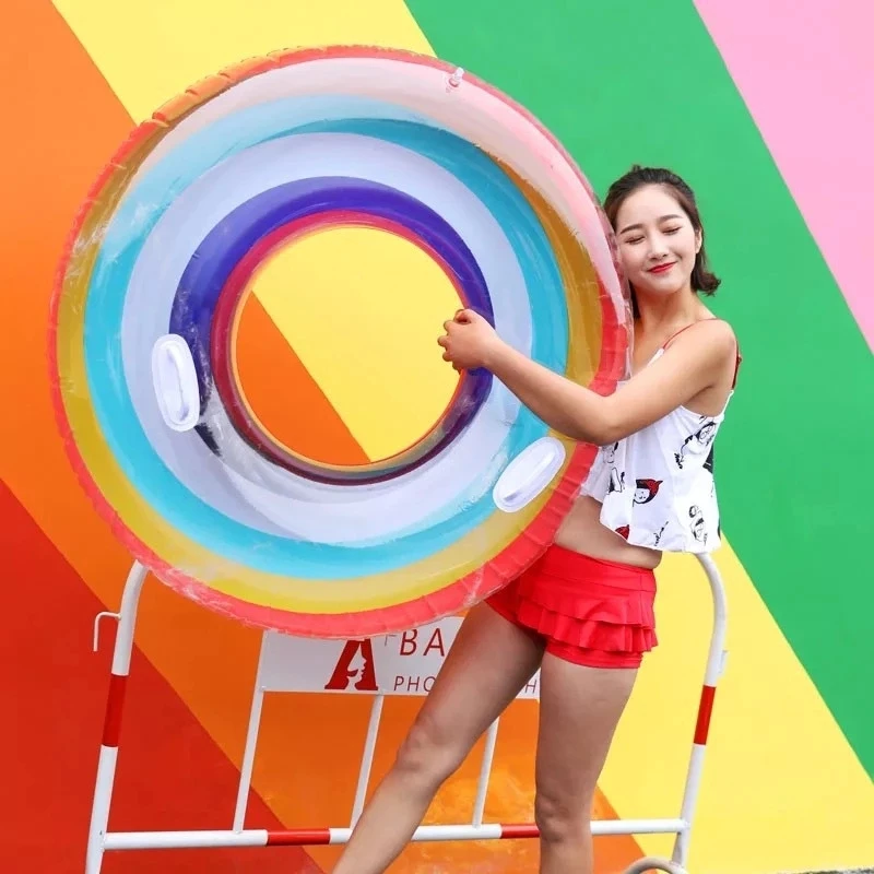 

Hawaii Inflatable Transparent Rainbow Swimming Ring Lifebuoy Kid Adult Float Toy Pool Beach Party Decoration Supplies Summer Fun