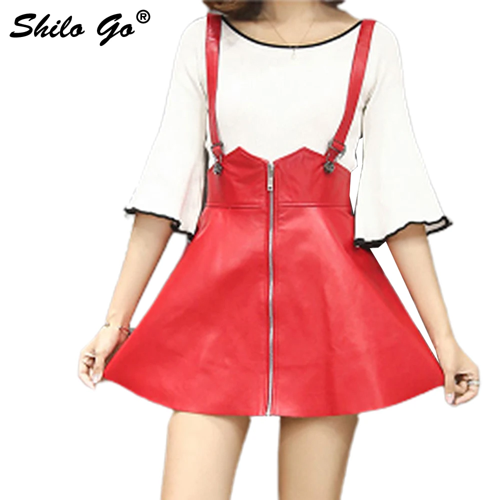 Lederen Rok Womens Herfst Mode schapenvacht lederen Rok Sexy hoge taille EEN Lijn Spaghetti Band zwart rood Lederen Rok Womens Herfst Mode schapenvacht lederen Rok Sexy hoge taille EEN Lijn Spaghetti Band zwart rood