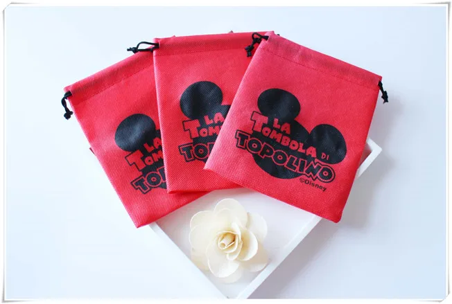 

Customized Logo silk screen printing red gift Bags non-woven Gift bags drawstring bag Jewelry gift pouch Free Shipping