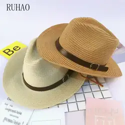 RUHAO, Пляжные шапки для родителей и детей, мужская соломенная шляпа Панама, летняя пляжная Западная пастушка, шляпа от солнца, мужская шляпа