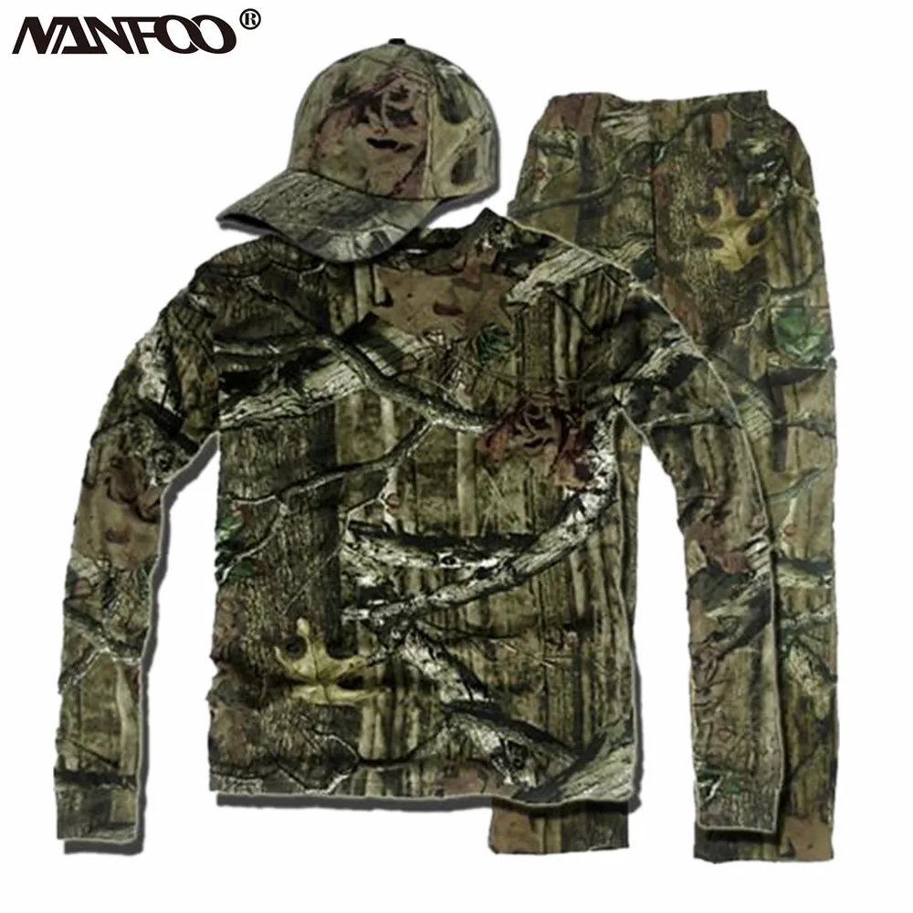 Breathable Cotton Bionic Camo Hunting Fishing Clothes sets Leaf top Pants suit 