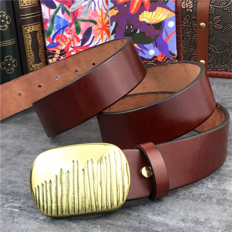 Золотой ремешок с пряжкой супер толстые ремни мужские кожаные Ceinture Homme мужской ремень из натуральной кожи мужской ремень широкий MBT0036 - Цвет: MBT0036 BROWN
