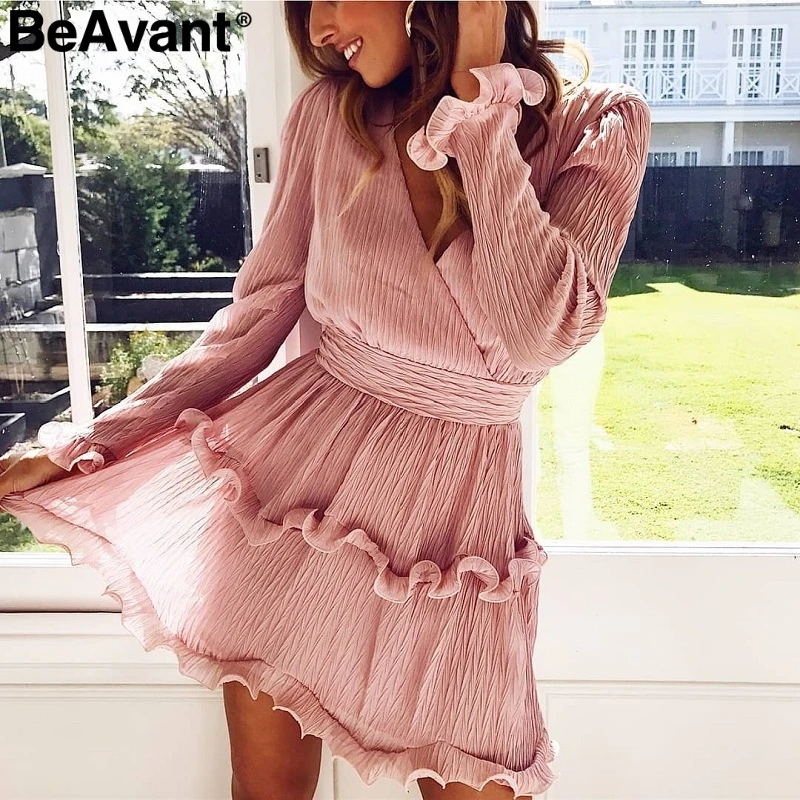 Женское платье с длинным рукавом BeAvant, белое Повседневное платье с высокой талией и треугольным вырезом, лето 2019 Женское платье с длинным рукавом BeAvant, белое Повседневное платье с высокой талией и треугольным вырезом, лето 2019