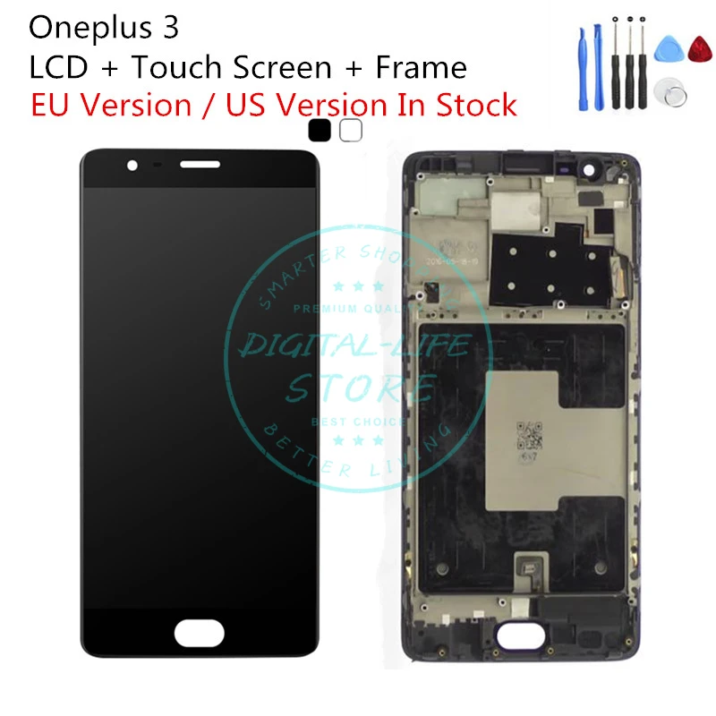 Протестированный ЖК-дисплей дигитайзер средняя рамка для Oneplus 3 lcd Полный сенсорный экран панель в сборе один плюс три запасные части