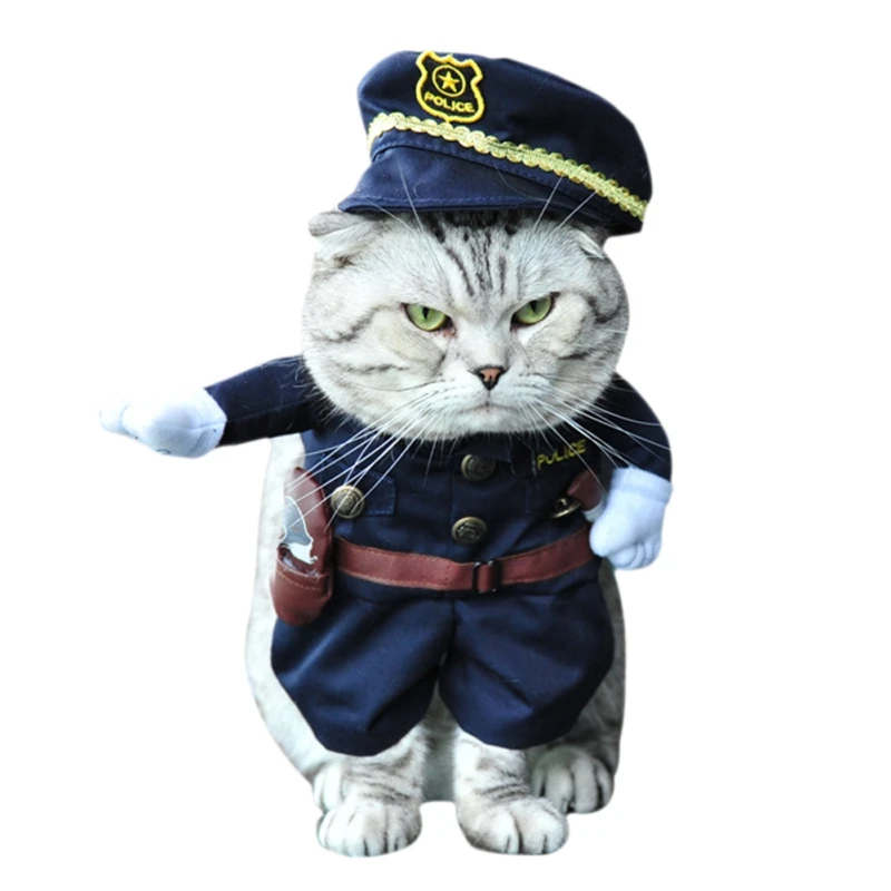 Собака Кошка Прекрасная одежда полицейских официант бакалавра стенд преображение смешно оборудования