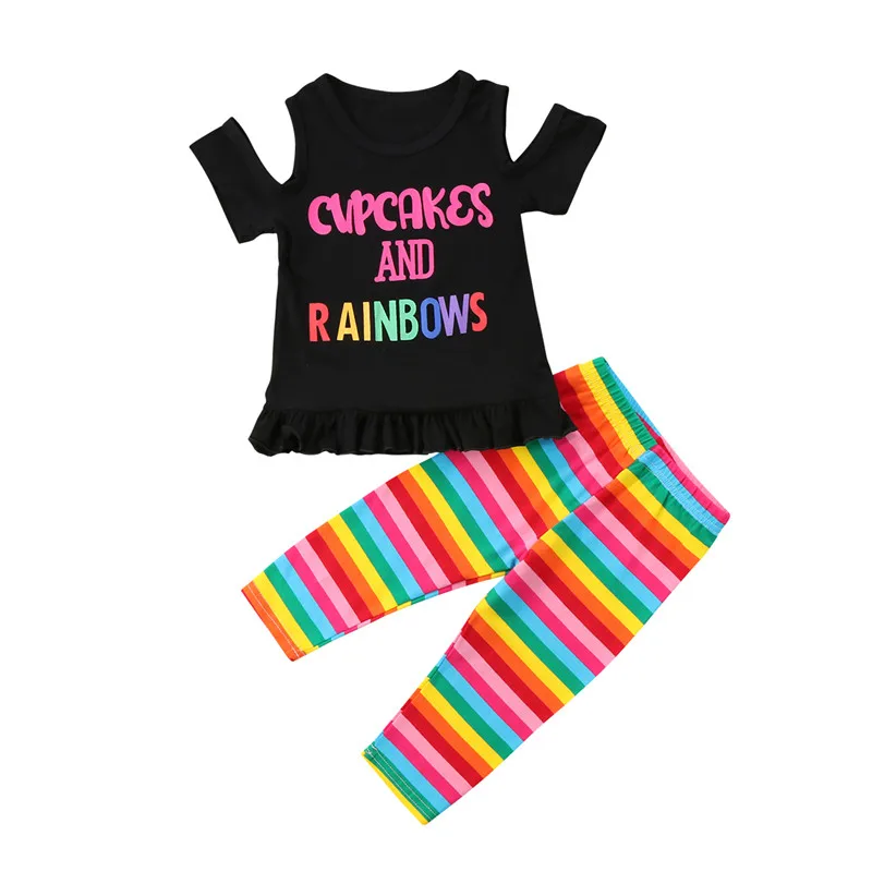 Lovely Baby Girls Summer Rainbow Clothes Sets Sleeveless Hollow Out