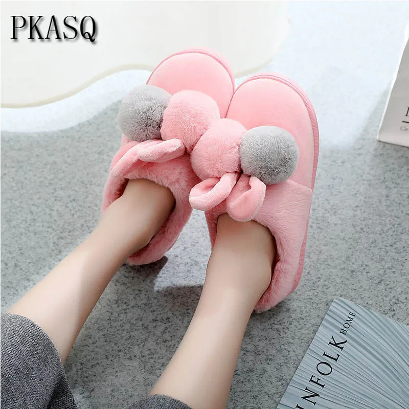 

PKSAQ Women Cotton Sheep Lovers Home Slippers Cute Cartoon Ears Woman Slippers Winter Warm Plush Slipper Shoes Indoor Shoes