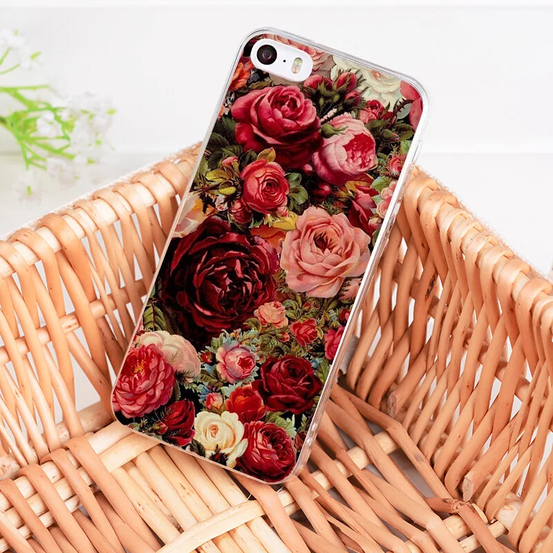 Чехол Yinuoda для телефона с красной бабочкой и белыми розами iPhone 8 7 6 6S Plus 5S SE 11 Pro XR XS