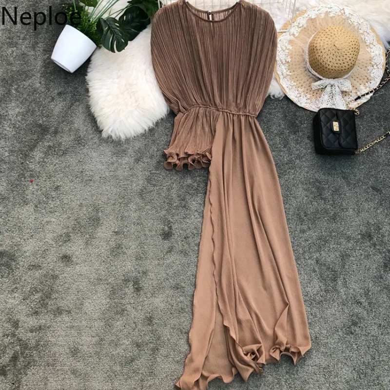 

Neploe Spring Summer Irregular Pleated Chiffon Shirts Feminine Blouse Korean Elegant Women Clothes Tops Female Slim Blusas 90002