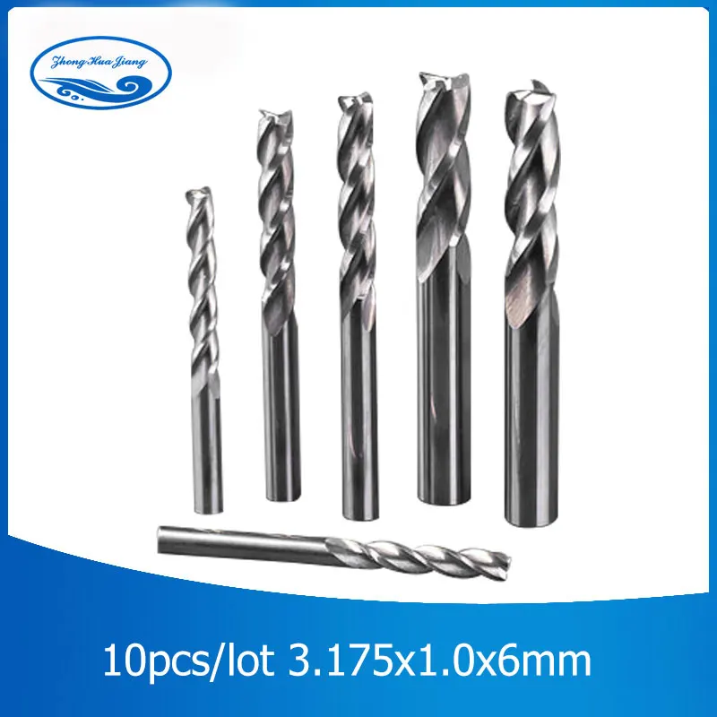 

10pcs 3.175x1.0x6mm 2 Flute End Millinging Tools for Cutting Aluminum CNC Carbide PCB Router Bits Cutters for Engraver