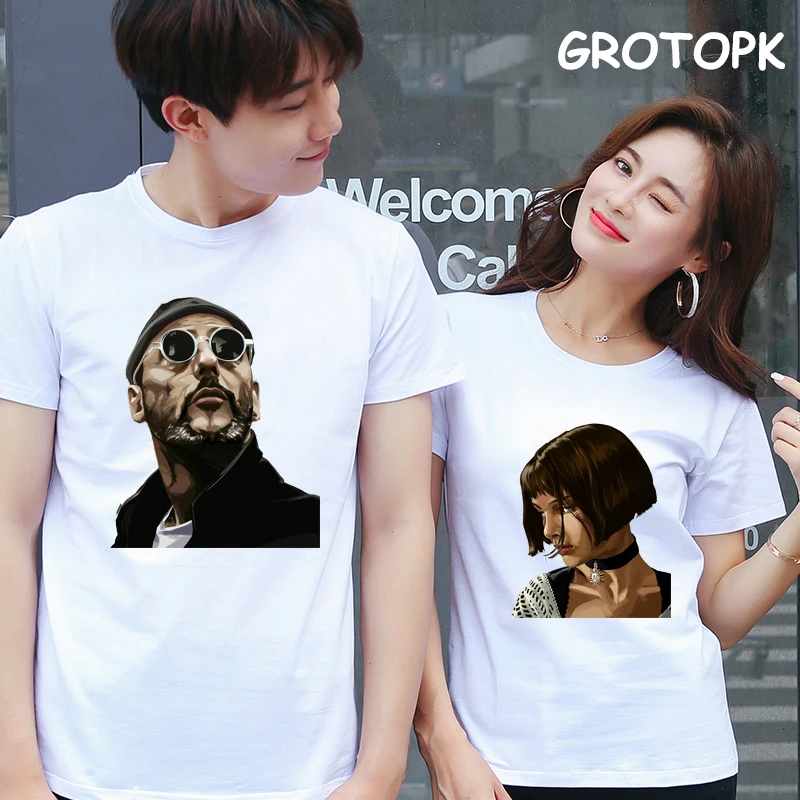 

Leon The Professional Couple Clothes Men and Women Harajuku Aesthetic T Shirt Art Hand-drawing Prints Vintage Paired T-shirts