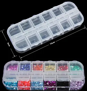 

12 Grids Nail Art Storage Case Rhinestones Beads Gems Jewelry Accessories Clear Plastic Empty Container Organizer Box