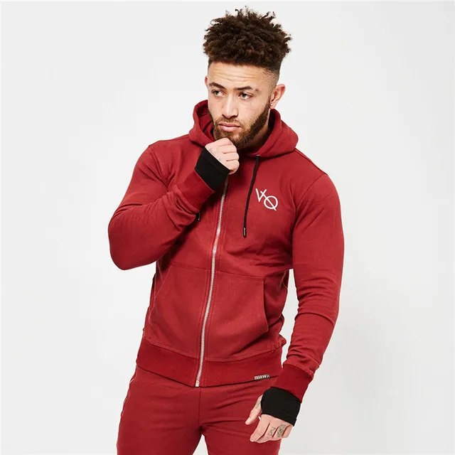 Mens Sport Zipper Cotton Jogging Hoolded Jacket gym Men Jacket Running