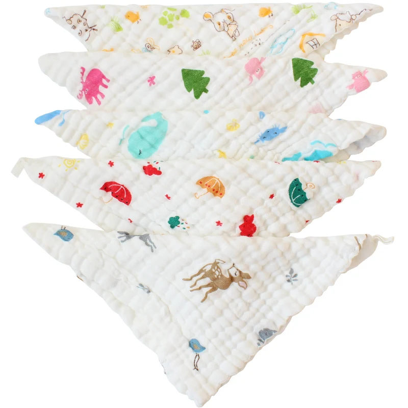 

6 Layers Baby Towel Set For Newborns 25x25cm Pure Cotton Baby Bath Towel Children Handkerchief Cartoon Pattern Towel 5pcs Set