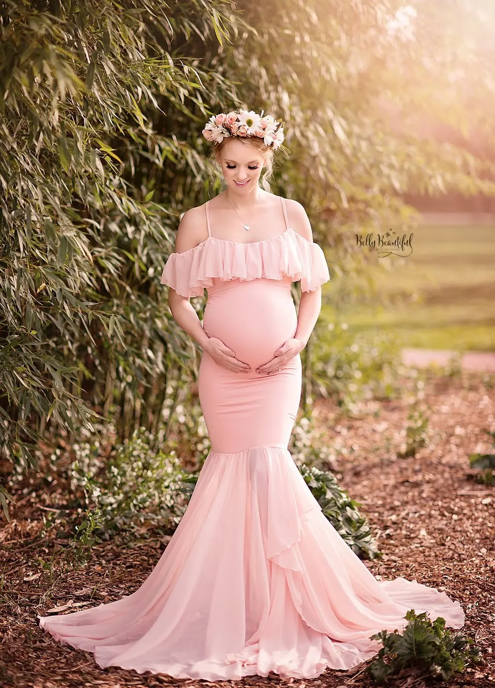 2019 Mermaid Maternity Dresses For Photo Shoot Chiffon Women Pregnancy Dress Photography Props Sexy Off Shoulder Maternity Gown (8)