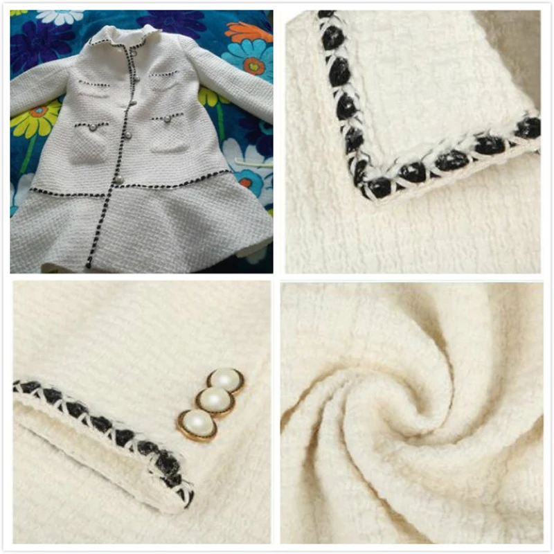 price cut  Autumn White Wool Tweed Women's Jackets Coats Single Breasted Ruffles Long Sleeve Slim Office Femal