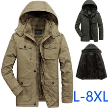 Sayaxiga Men's winter fleece jacket coat windproof warm thermal Cotton hooded overcoat military casual outfit Plus size 7XL 8XL Sayaxiga Men's winter fleece jacket coat windproof warm thermal Cotton hooded overcoat military casual outfit Plus size 7XL 8XL