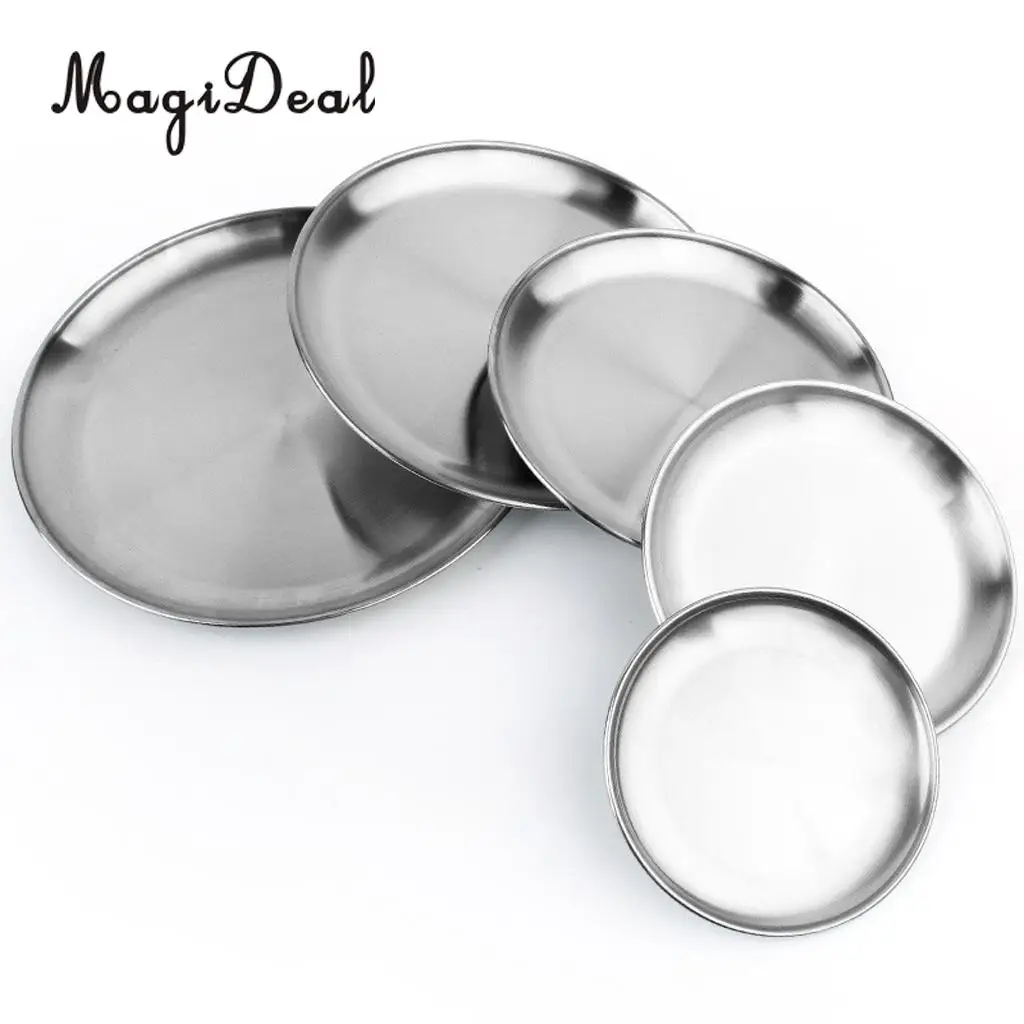Stainless Steel Round Plate Dish Camping Picnic Food Salad Container Home Kitchenware Outdoors