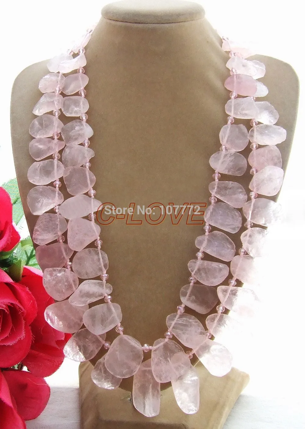 

Rare Natural Rose Crystal&Crystal Necklace +free shipment