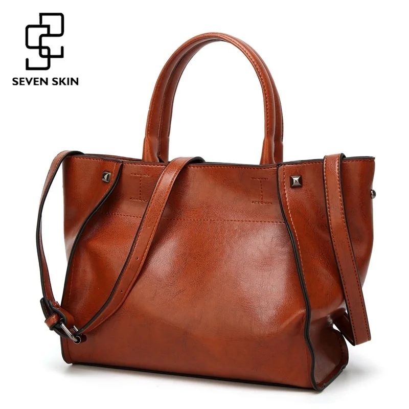 

SEVEN SKIN Brand Fashion Women Solid Leather Bags Female Shoulder Bags Women Handbag Large Capacity Tote Bag 2017 New Designer