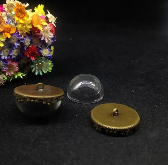 100 шт 20 мм Высококачественная полукруглая бутылка шар с цветочной кнопкой основание стеклянная подвеска из стеклянного флакона крышка куполообразные емкости diy ожерелье