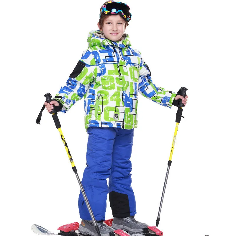 

Skiing jacket+pant snow suit fur lining -20 DEGREE ski suit kids winter clothing set for boys M-2XL