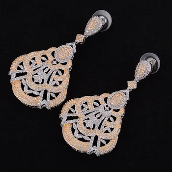 

Jimbora Women Luxury Plant Flower Cubic Zirconia Engagement Party Nigeria Shining Drop Earrings Jewelry