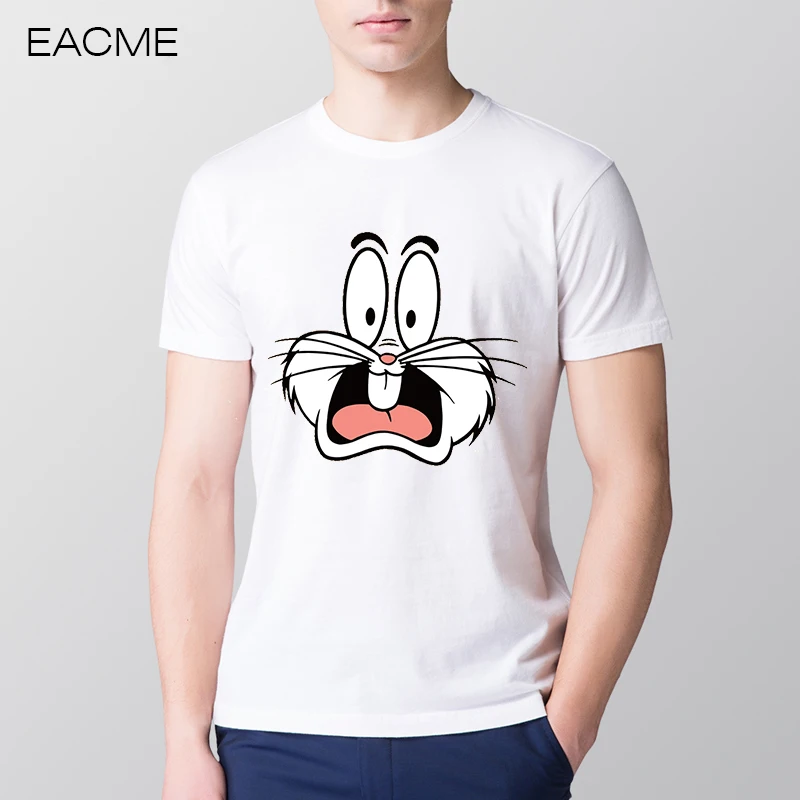 Eacme 2017 Лето Лидер продаж мужские футболки кролик печати милый мультфильм Топы |